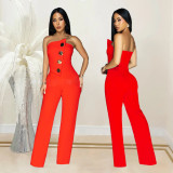 EVE Sleeveless Buttoned Solid Color Jumpsuit BY-7105
