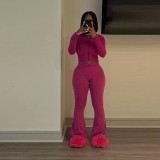 EVE Solid Color Zipper Slim Two Piece Pants Set MEM-88605