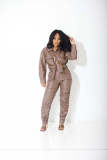 EVE Long Sleeve Solid Color PU Leather Two Piece Pants Set OLYF-6162