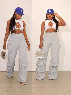 EVE Casual Solid Color Loose Straight Pant OLYF-6157