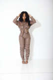 EVE Long Sleeve Solid Color PU Leather Two Piece Pants Set OLYF-6162