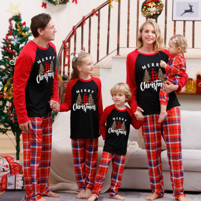 EVE Christmas Plaid Patchwork Print Long Sleeve Parent-Child Set GFTM-JJF101