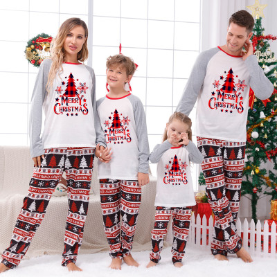 EVE Christmas Tree Printed Loungewear Plaid Patchwork Parent-Child Set GFTM-JJF89