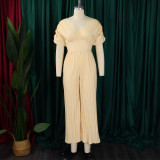 EVE Sexy V Neck Solid Color Loose Jumpsuit GMLF-3302