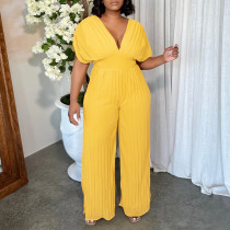 EVE Sexy V Neck Solid Color Loose Jumpsuit GMLF-3302