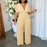 EVE Sexy V Neck Solid Color Loose Jumpsuit GMLF-3302