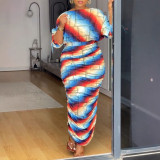 EVE Printed Drawstring Shoulder Long Sleeve Skirt Two Piece Set NY-10910