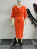 EVE Solid Color Half Sleeve Split Midi Dress NY-10922
