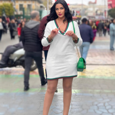 EVE V Neck Knits Sweater Mini Dress GKLZ-4060