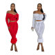 EVE Stripe Print Off Shoulder Two Piece Skirt Set XHXF-8711