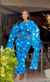 EVE Plus Size Printed Fly Sleeve Split Maxi Dress NY-10916