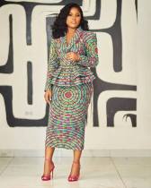 EVE Long Sleeve Print Blazer Two Piece Skirt Set NY-10907