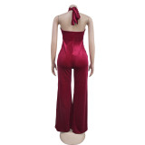 EVE Solid Color Deep V Neck Backless Jumpsuit BY-7101