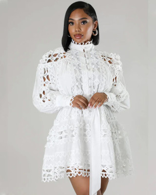 EVE Plus Size Lace Patchwork Hollow Out Mini Dress NY-10909