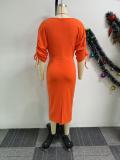 EVE Solid Color Half Sleeve Split Midi Dress NY-10922