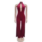 EVE Solid Color Deep V Neck Backless Jumpsuit BY-7101