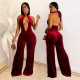 EVE Solid Color Deep V Neck Backless Jumpsuit BY-7101