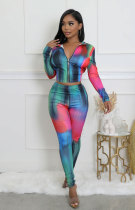 EVE Fashion Print Long Sleeve Zipper Pants Suit XHXF-8710