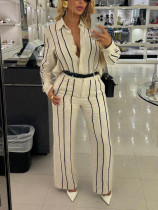 EVE Stripe Long Sleeve Shirt And Pants 2 Piece Suit AIL-289