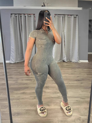 EVE Short Sleeve Zipper Slim Jumpsuit GYZY-8936