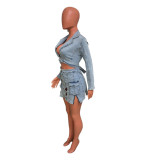 EVE Fashion Long Sleeve Denim Two Piece Skirt Set LX-6032