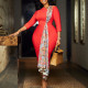 EVE Fashion Print Patchwork 3/4 Sleeve Midi Dress GATE-539