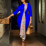 EVE Fashion Print Patchwork 3/4 Sleeve Midi Dress GATE-539