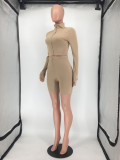 EVE Solid Color Long Sleeve Skinny Two Piece Shorts Set SMD-2503