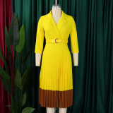 EVE Plus Size Blazer Collar Press Pleated Midi Dress GATE-538