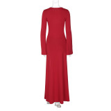 EVE Long Sleeve Solid Color Split Maxi Dress BLG-D4817507K