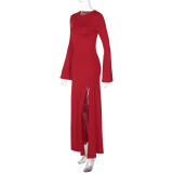 EVE Long Sleeve Solid Color Split Maxi Dress BLG-D4817507K