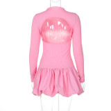 EVE Long Sleeve Solid Color Ruffles Mini Dress BLG-D4917510A