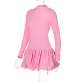 EVE Long Sleeve Solid Color Ruffles Mini Dress BLG-D4917510A