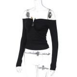 EVE One Shoulder Long Sleeve T Shirt BLG-T4917486K