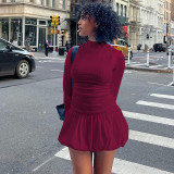 EVE Long Sleeve Solid Color Ruffles Mini Dress BLG-D4917510A