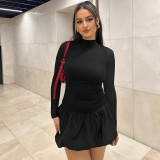 EVE Long Sleeve Solid Color Ruffles Mini Dress BLG-D4917510A