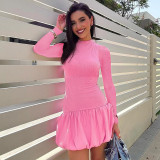 EVE Long Sleeve Solid Color Ruffles Mini Dress BLG-D4917510A