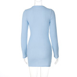 EVE Stripe Knits Long Sleeve Mini Dress BLG-D4A17621A