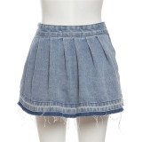 EVE Fashion Washed Pleated Denim Skirt GWSI-1021