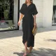 EVE Plus Size Lapel Neck Print Shirt Dress GRST-8651-22037