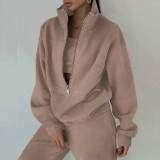 EVE Zipper Sweater Fleece Sweatshirt Pants 2 Piece Set GRST-8786