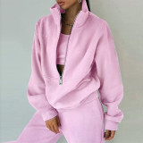 EVE Zipper Sweater Fleece Sweatshirt Pants 2 Piece Set GRST-8786
