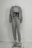 Solid Color Hooded Sweatshirt Sport 2 Piece Set GRST-8864