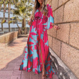 EVE Plus Size Fashion Print Loose Tie Up Maxi Dress GRST-21383