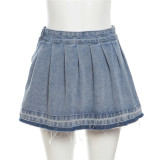 EVE Fashion Washed Pleated Denim Skirt GWSI-1021
