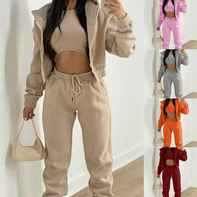 Solid Color Hooded Sweatshirt Sport 2 Piece Set GRST-8864