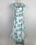 EVE Plus Size Print V Neck Big Swing Maxi Dress GRST-9040