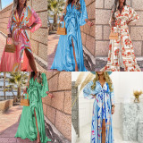 EVE Plus Size Fashion Print Loose Tie Up Maxi Dress GRST-21383