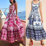EVE Plus Size Print Sleeveless Sling Maxi Dress GRST-25058