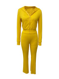 EVE Rib Zipper Hooded Flare Pants Two Piece Set LSD-2277